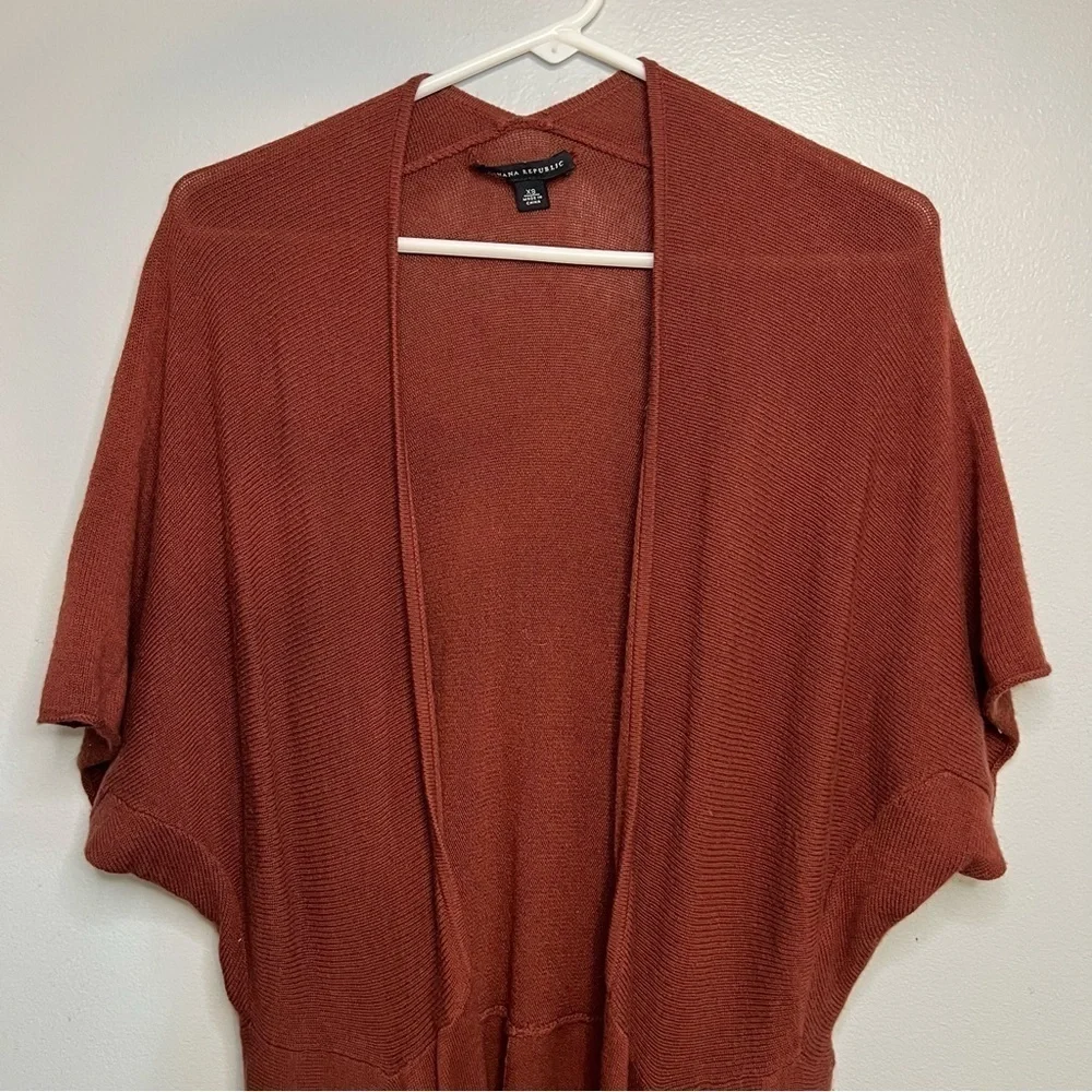 Banana Republic Wool Blend Open Front Cardigan Sz XS Rust Short Sleeve boho fall